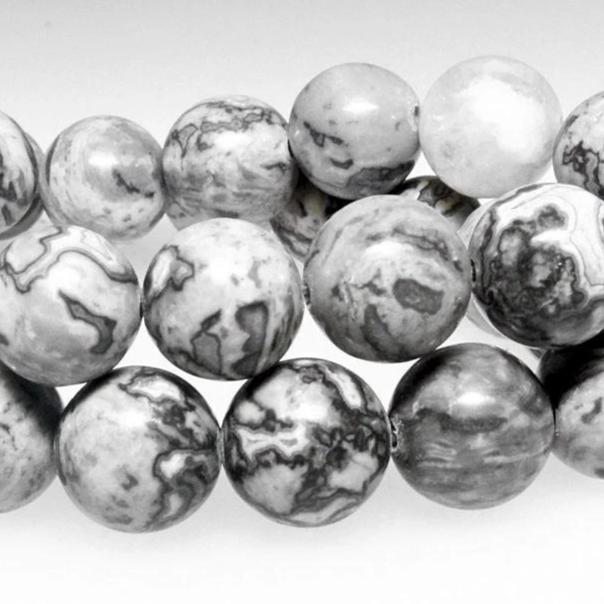 Perles Rondes Jaspe Image 8mm - Stormy Night - 1 Rang 46 Perles - BD761