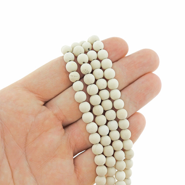 Round Fossil Beads 6mm - Frosted Cream - 1 Strand 63 Beads - BD2331