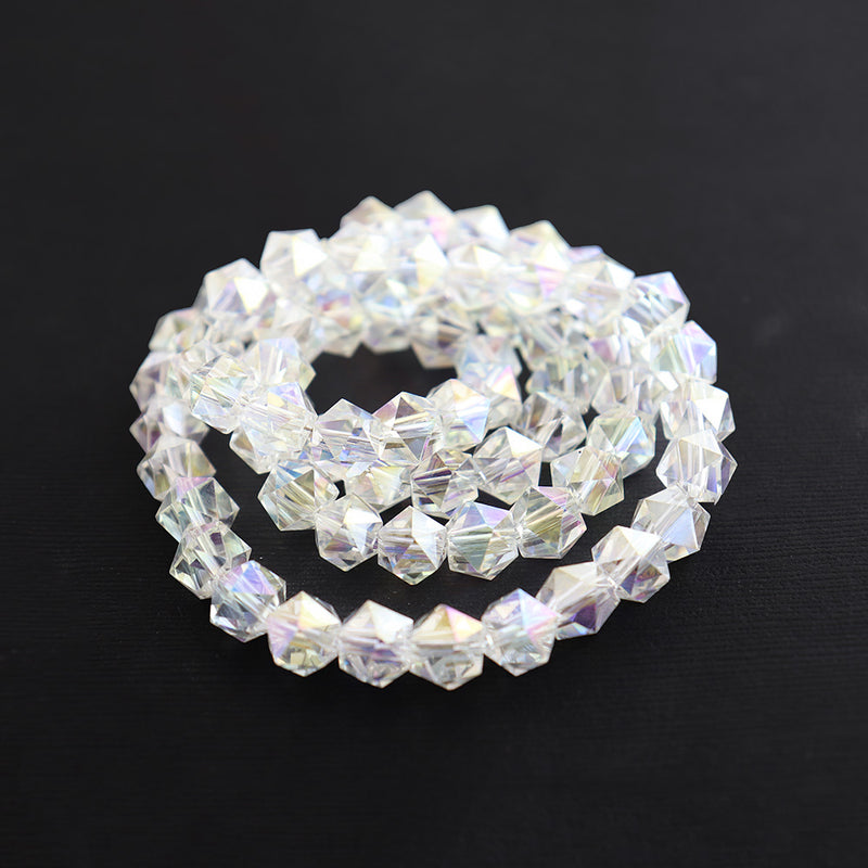 Star Cut Glass Beads 10mm x 8mm - Electroplated Clear - 1 Strand 72 Beads - BD2091