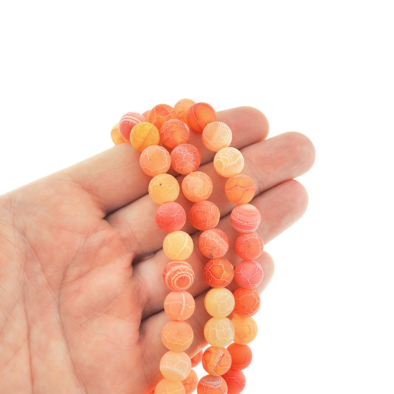 SALE Round Natural Agate Beads 10mm - Sunset Orange Weathered Crackle - 1 Strand 38 Beads - LBD2389