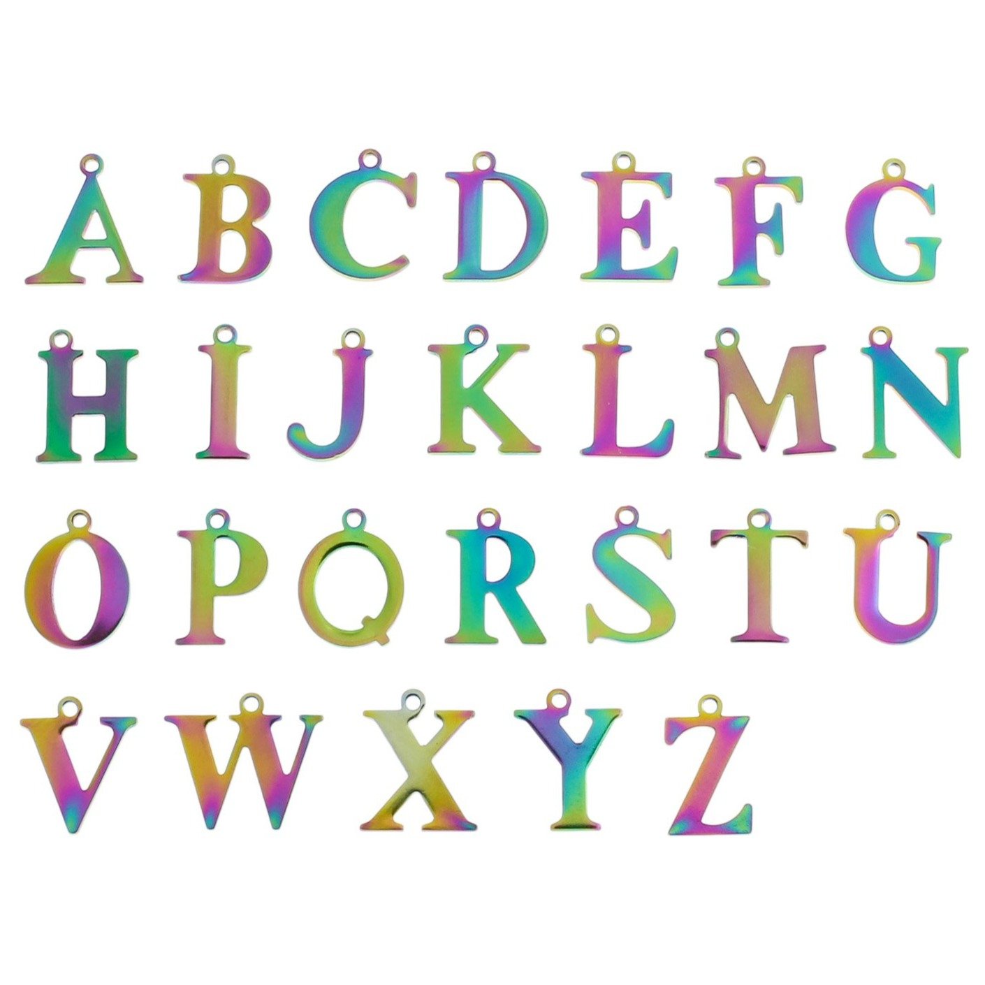 26 Alphabet Stainless Steel Charms - Black or Rainbow Tones - Full Set A-Z