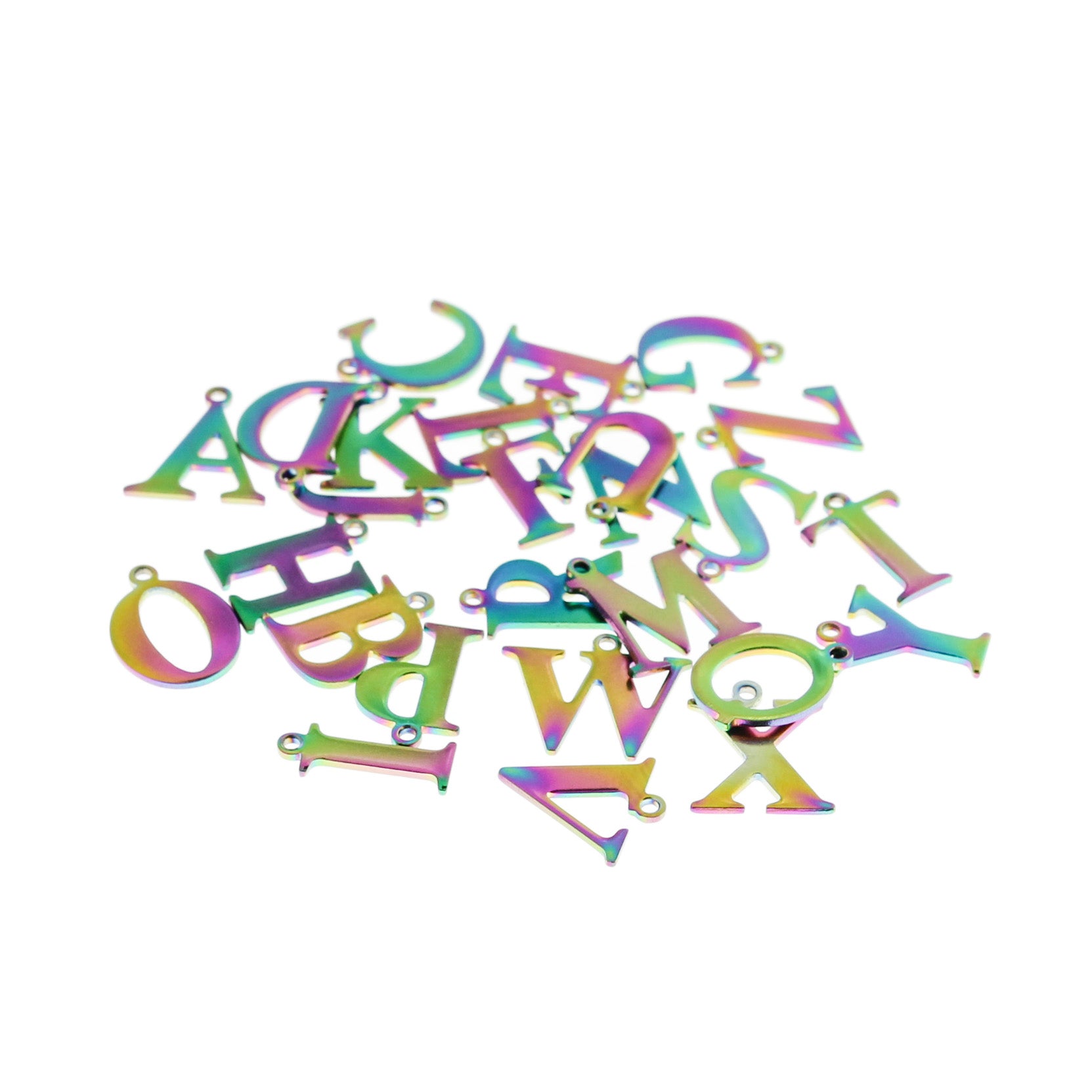 26 Alphabet Stainless Steel Charms - Black or Rainbow Tones - Full Set A-Z