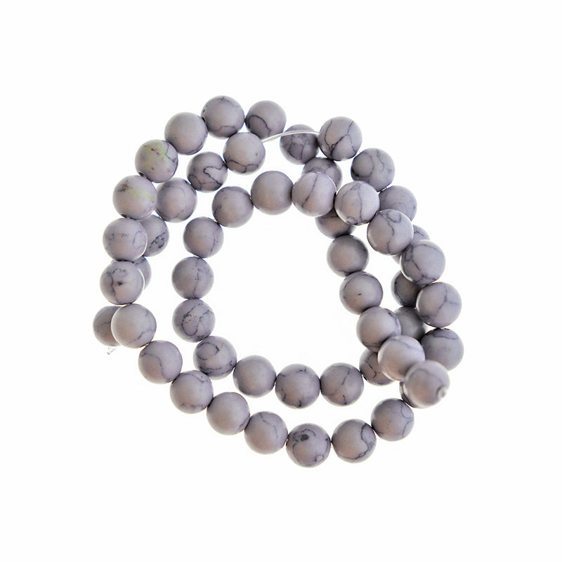Round Glass Beads 8mm - Purple Marble - 1 Strand 51 Beads - BD2649