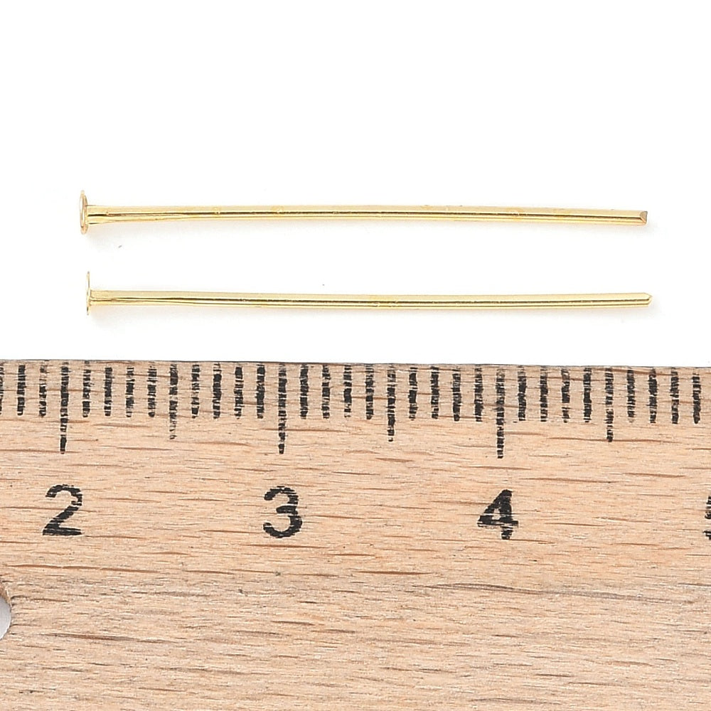 18k Gold Plated Brass Flat Head Pins - 100 Pins - 0.6mm - Choose Your Length!