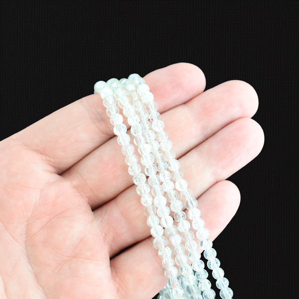 Round Glass Beads 4mm - White Crackle - 1 Strand 184 Beads - BD2802