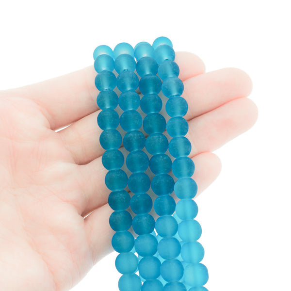 Round Glass Beads 8mm - Frosted Blue - 1 Strand 99 Beads - BD2743