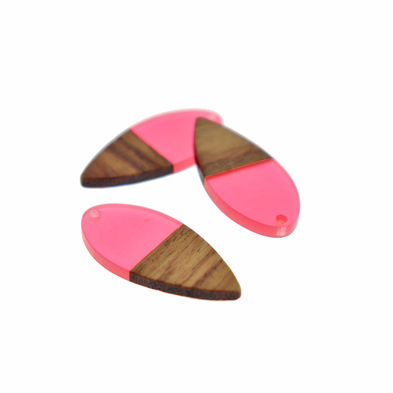 Teardrop Walnut Wood and Resin Charms - Choose Your Color - 38mm