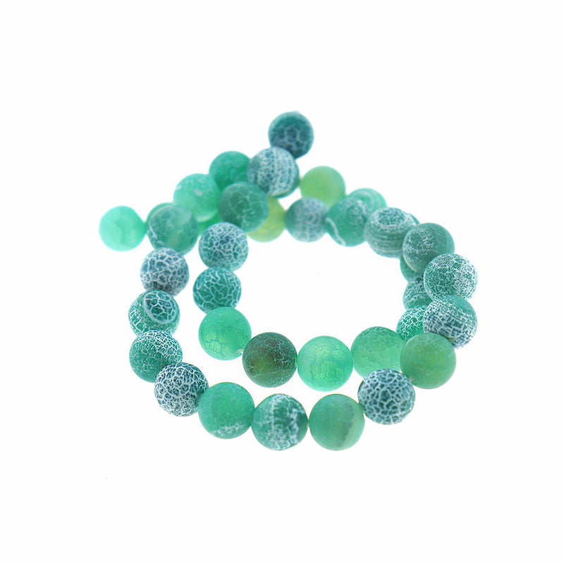 Round Natural Agate Beads 6mm -10mm - Choose Your Size - Green Weathered Crackle - 1 Full 15.5" Strand - BD2416