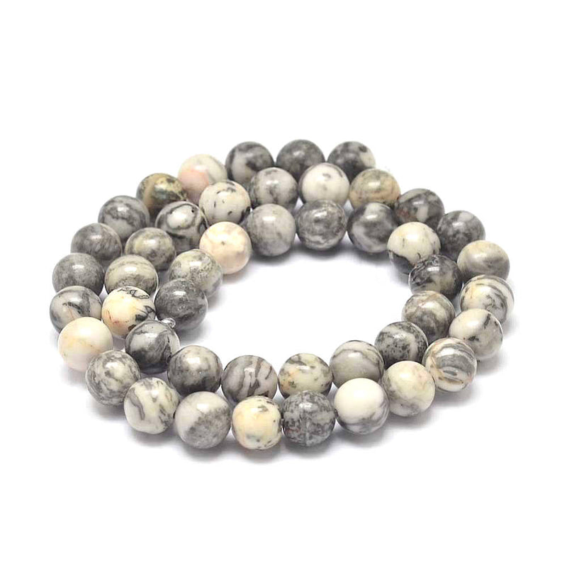 SALE 10 Netstone Beads 10mm Undyed Shades of Grey and White Gemstone Beads - LBD1458