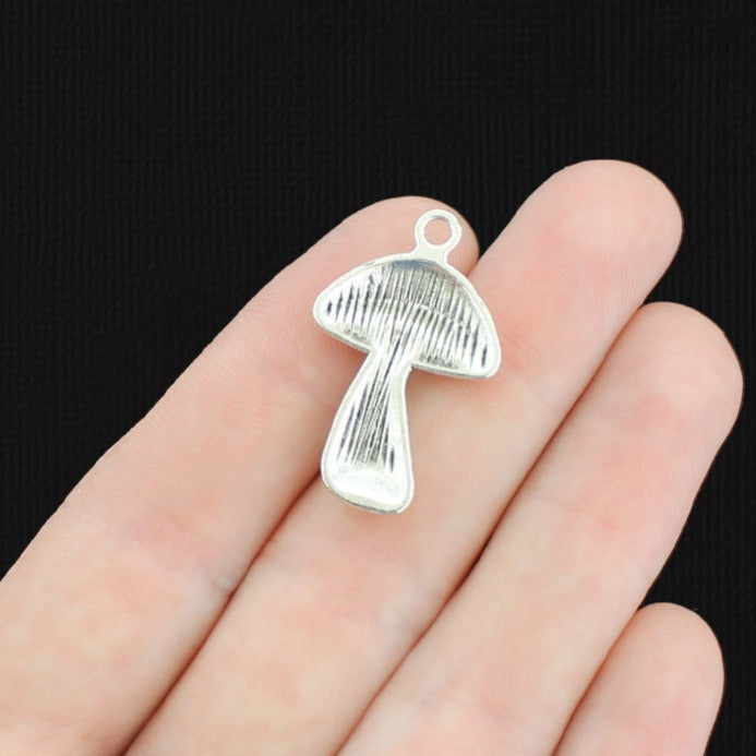 8 Mushroom Antique Silver Tone Charms - SC675