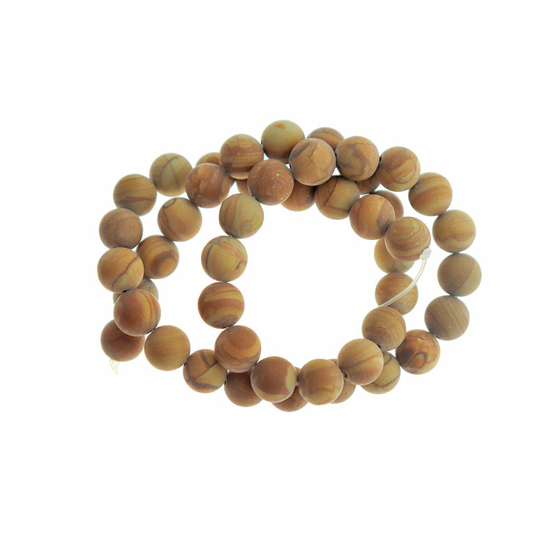 Round Natural Picture Jasper Beads 8mm - Frosted Stony Earth Tones - 1 Strand 47 Beads - BD1722