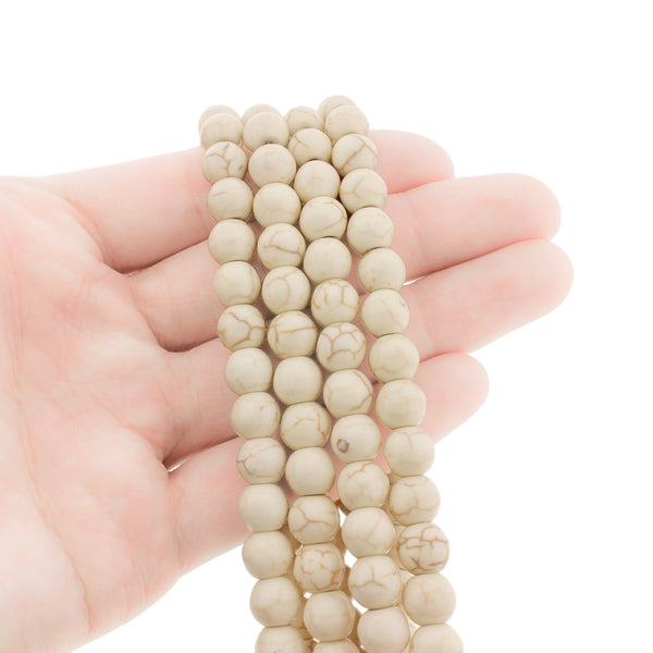Round Synthetic Magnesite Beads 8mm - Beige Marble - 1 Strand 50 Beads - BD2782