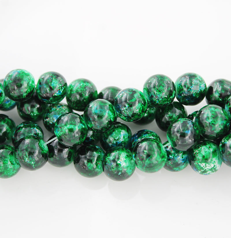 SALE Round Glass Beads 10mm - Mottled Deep Green - 15 Beads - LBD132