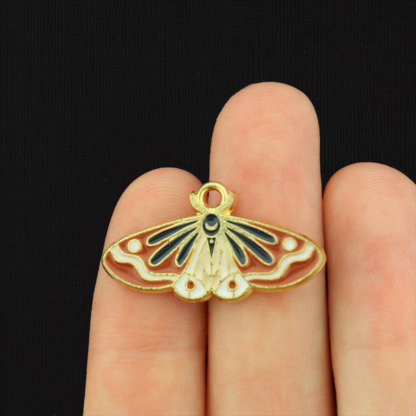 4 Multicolor Moth Gold Tone Enamel Charms - E324