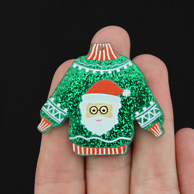 2 Santa Ugly Christmas Sweater Acrylic Charms - K290