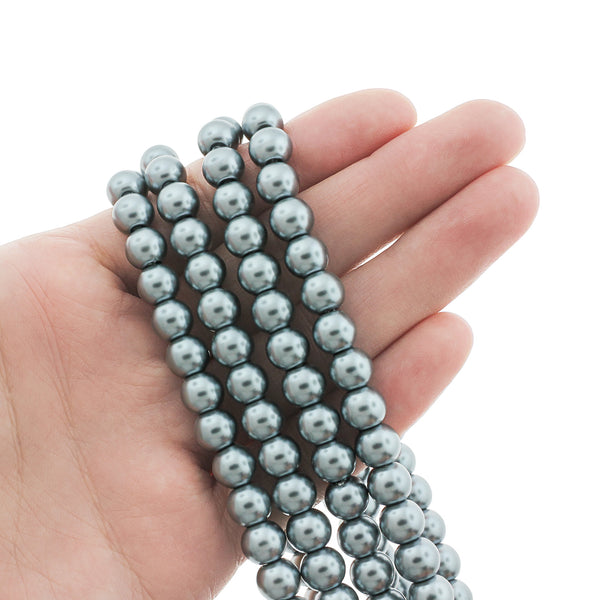 Round Glass Beads 8mm - Silver - 1 Strand 115 Beads - BD2705