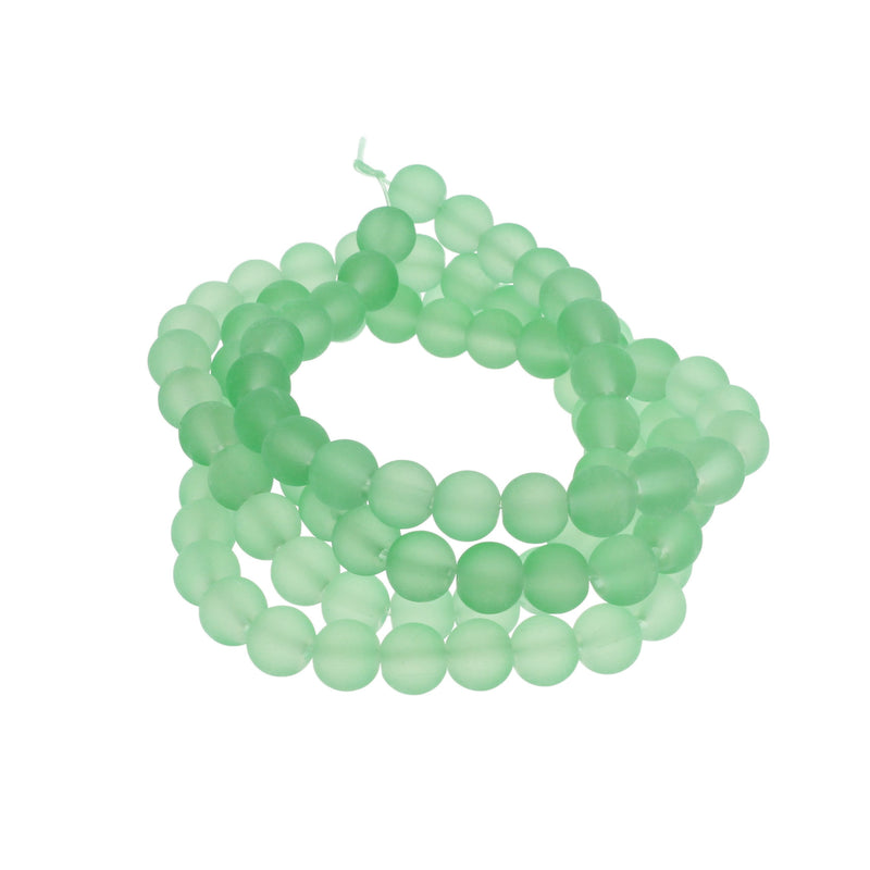 Round Glass Beads 8mm - Frosted Light Green - 1 Strand 99 Beads - BD776