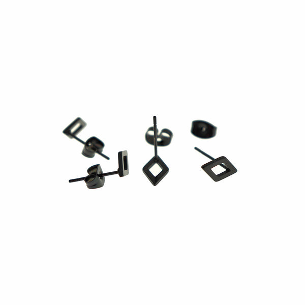 Black Tone Stainless Steel Earrings - Rhombus Studs - 9mm x 5mm - 2 Pieces 1 Pair - ER983