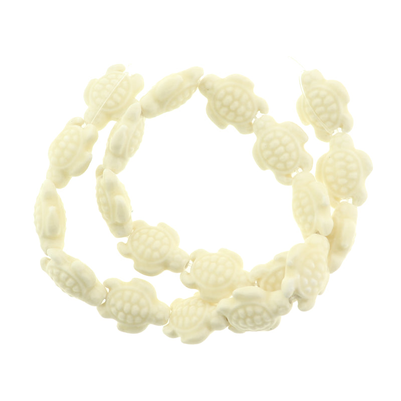 Turtle Ceramic Beads 18mm x 15mm - Ivory White - 10 Beads - BD119
