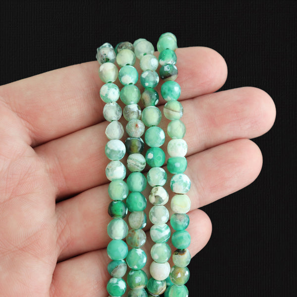 Faceted Natural Agate Beads 6mm - Sea Green - 1 Strand 64 Beads - BD1782