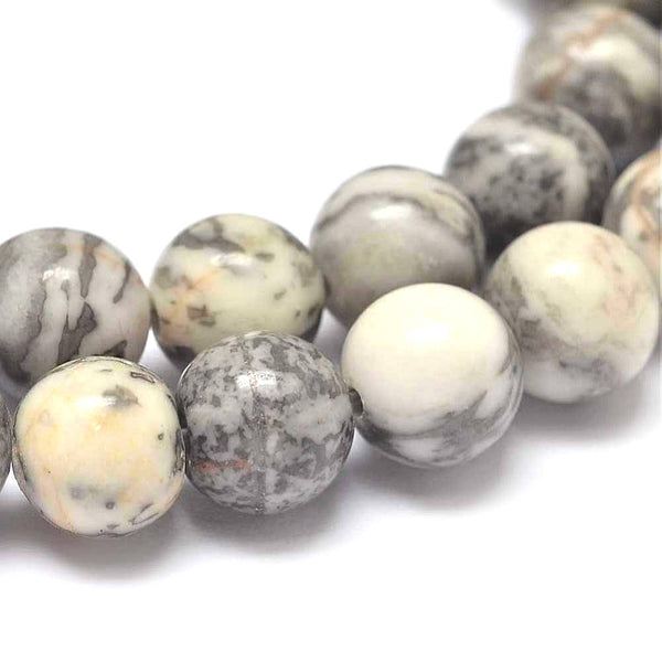 SALE 10 Netstone Beads 10mm Undyed Shades of Grey and White Gemstone Beads - LBD1458