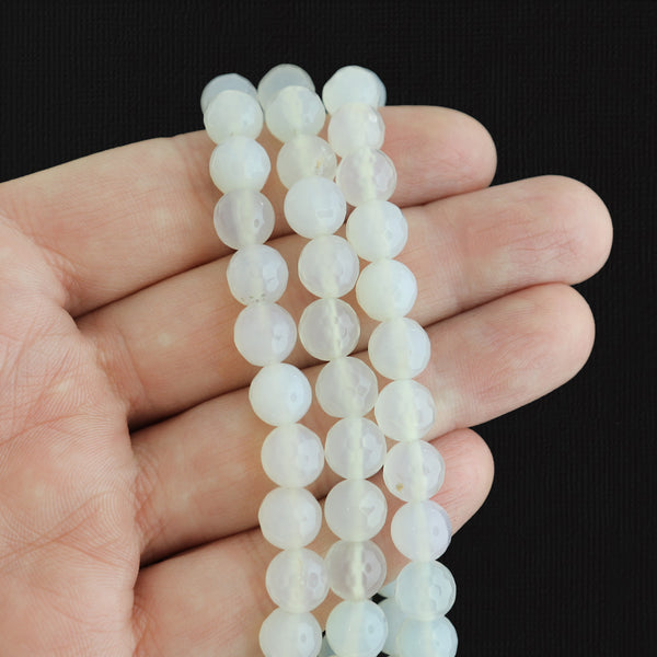 Faceted Natural Agate Beads 8mm - Cloudy White - 1 Strand 46 Beads - BD1735