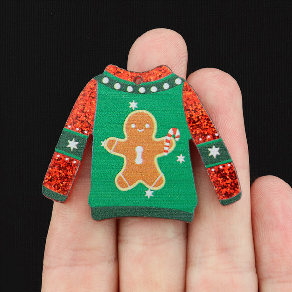 2 Gingerbread Ugly Christmas Sweater Acrylic Charms - K294