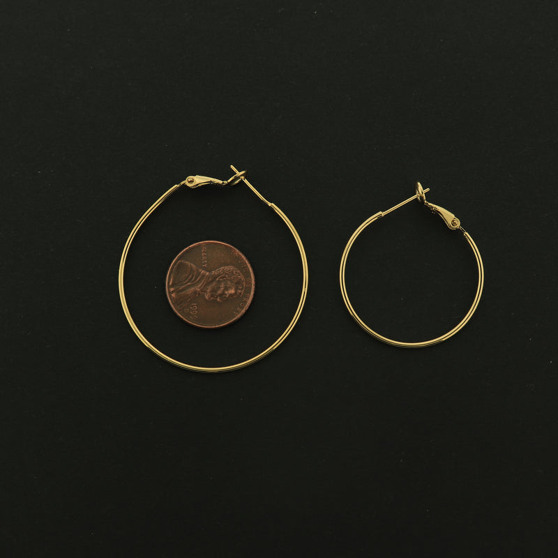 14k Gold Hoop Earrings - Lever Back Round Earring Hoops - 14k Gold Plated - 1 Pair - Choose Your Size
