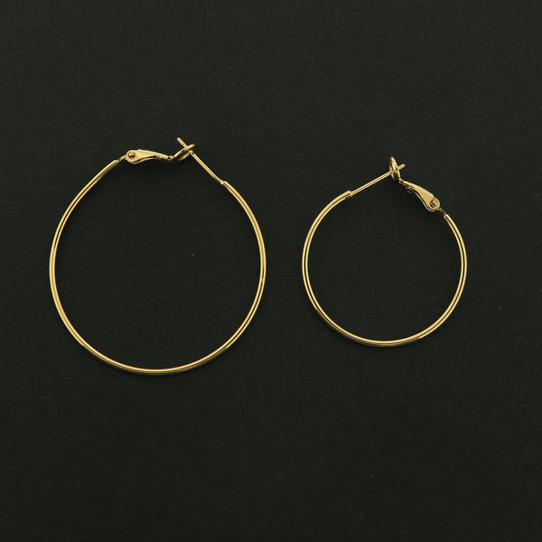 14k Gold Hoop Earrings - Lever Back Round Earring Hoops - 14k Gold Plated - 1 Pair - Choose Your Size