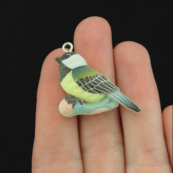 2 Chickadee Bird Resin Charms - K308