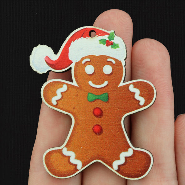 4 Christmas Gingerbread Man Natural Wood Charms - WP011