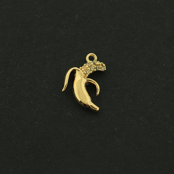 14k Banana Charm - Food Pendant - 14k Gold Plated with Inset CZs - GLD333