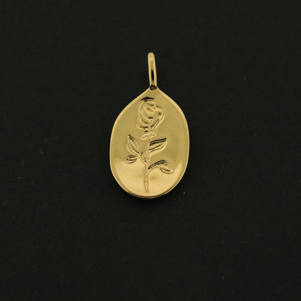 14k Rose Charm - Flower Pendant - 14k Gold Plated - GLD339