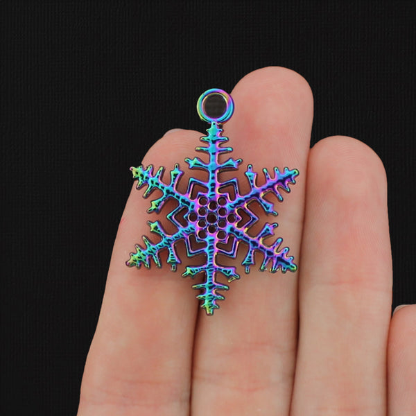 2 Snowflake Rainbow Electroplated Charms 2 Sided - SC001