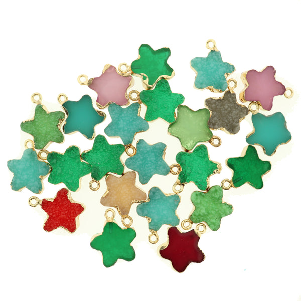2 Assorted Star Druzy Gold Tone Resin Charms - E856