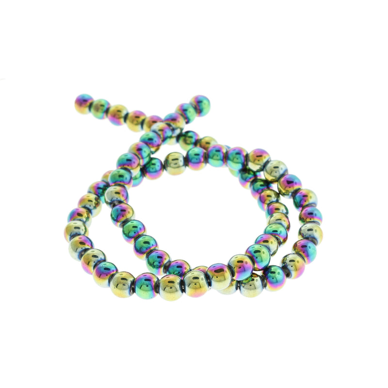 SALE Round Glass Beads 6mm - Electroplated Rainbow - 1 Strand 62 Beads - LBD1429