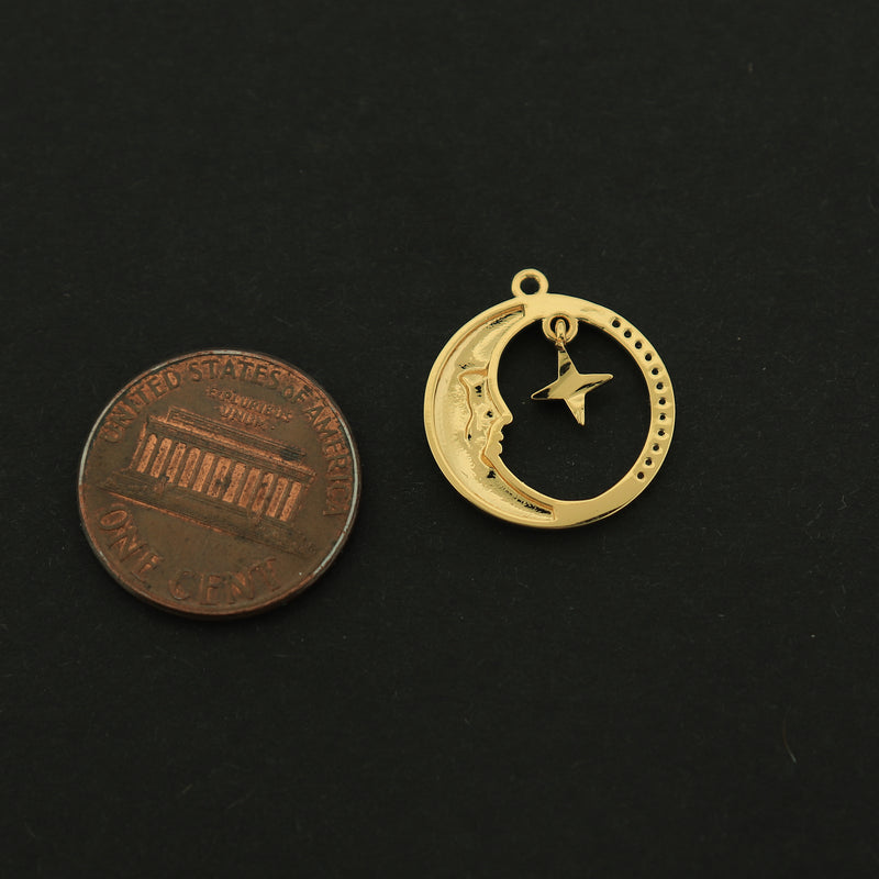 14k Moon and Star Charm - Celestial Pendant - 14k Gold Filled - GLD350