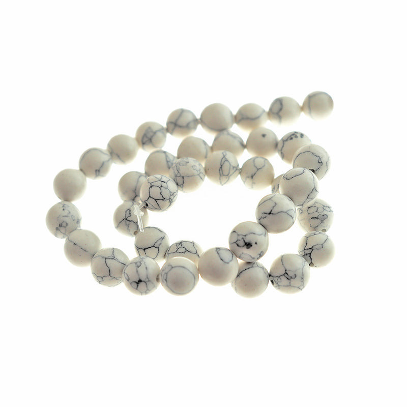 Round Imitation Howlite Beads 10mm - White with Grey Marble - 1 Strand 50 Beads - BD2805