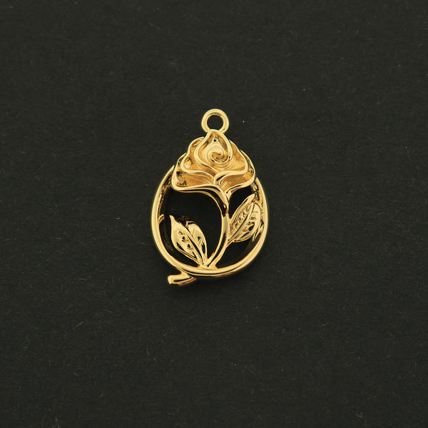 14k Hollow Rose Charm - Flower Pendant - 14k Gold Plated - GLD354