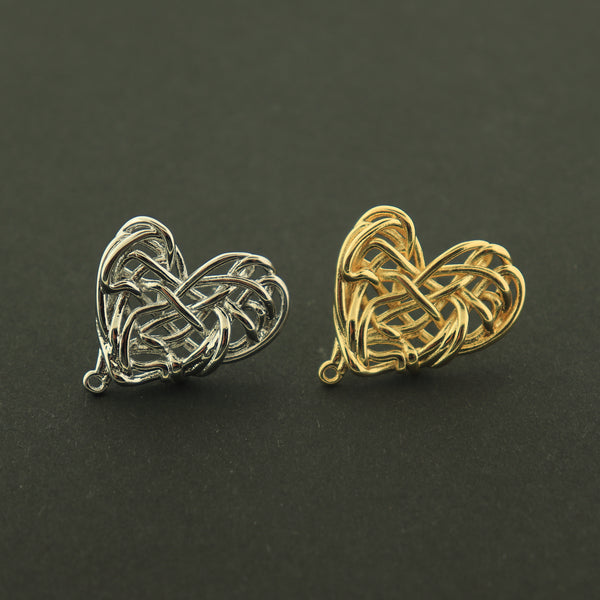 14k Gold Heart Earrings - Heart Stud With Loop - 14k Gold Plated - Choose Your Tone