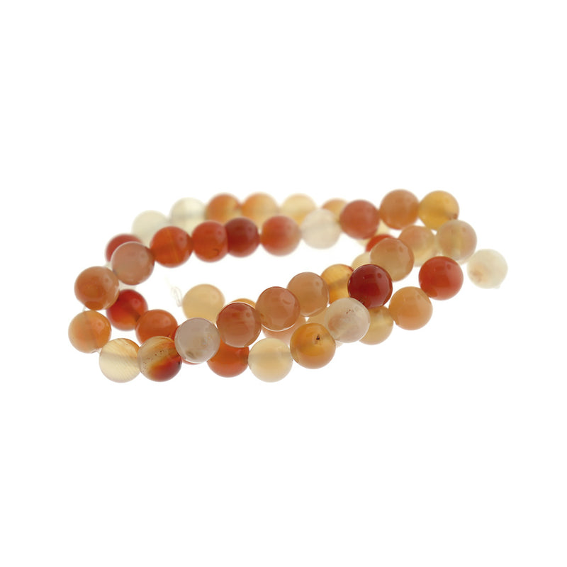 Round Natural Carnelian Beads 8mm - Soft Orange and White - 10 Beads - BD251