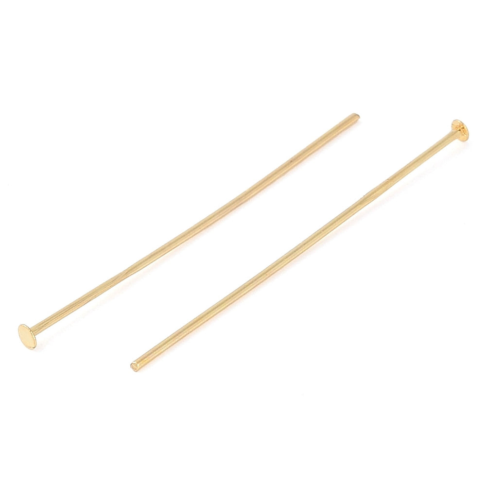 18k Gold Plated Brass Flat Head Pins - 100 Pins - 0.6mm - Choose Your Length!