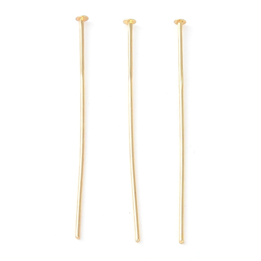 18k Gold Plated Brass Flat Head Pins - 100 Pins - 0.6mm - Choose Your Length!
