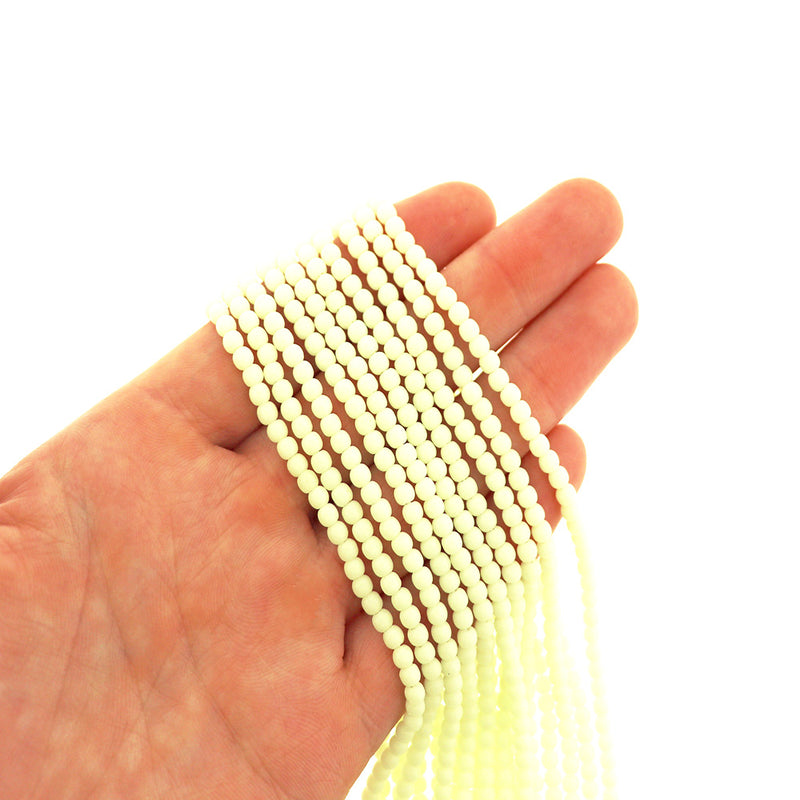 Round Glass Beads 3mm - Glow in the Dark White - 1 Strand 125 Beads - BD075