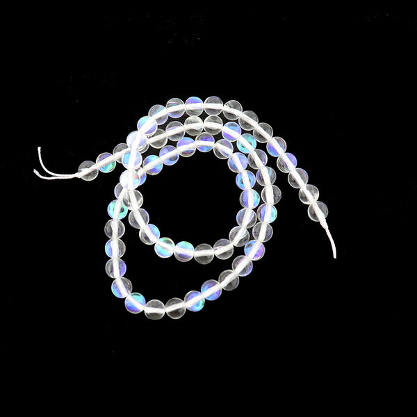 SALE Round Glass Beads 6mm - Frosted Electroplated Imitation Moonstone - 1 Strand 62 Beads - LBD335