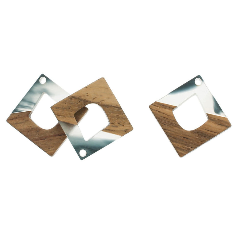 2 Charms Losange Bois Naturel et Résine Verte 27mm - WP378