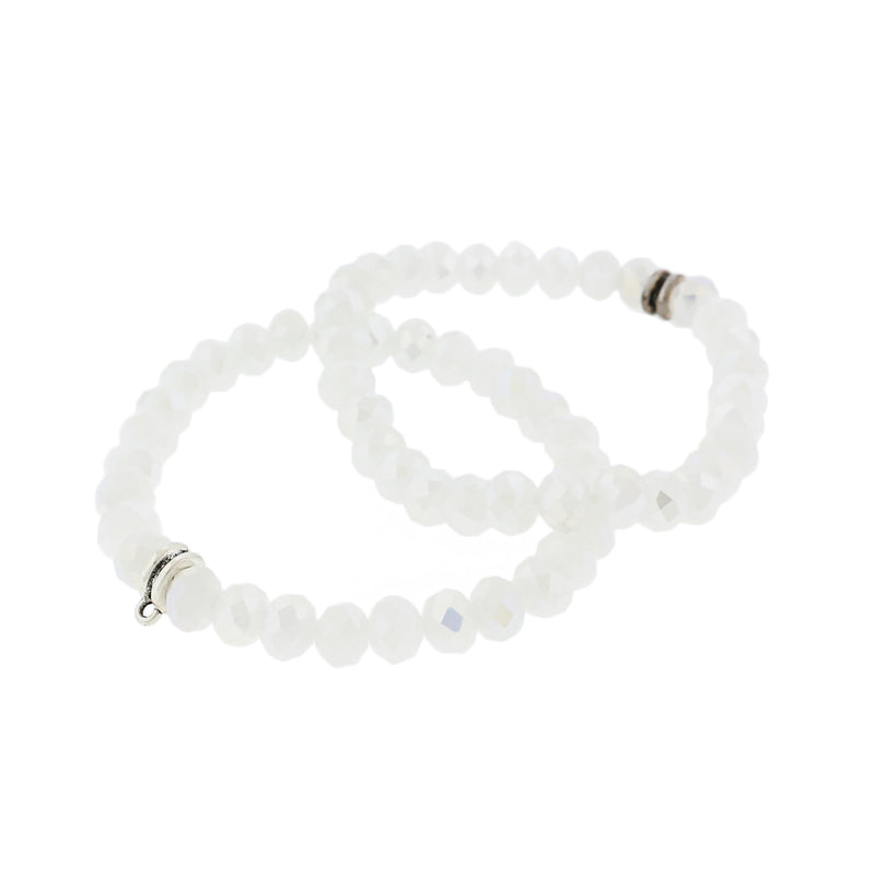 Faceted Glass Bead Bracelet - Electroplated - 7mm / 63mm - Antique Silver Tone Bail - Choose Your Color!