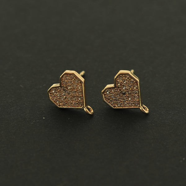 14k Gold Heart Earrings - Heart Stud With Loop - 14k Gold Filled - GLD368