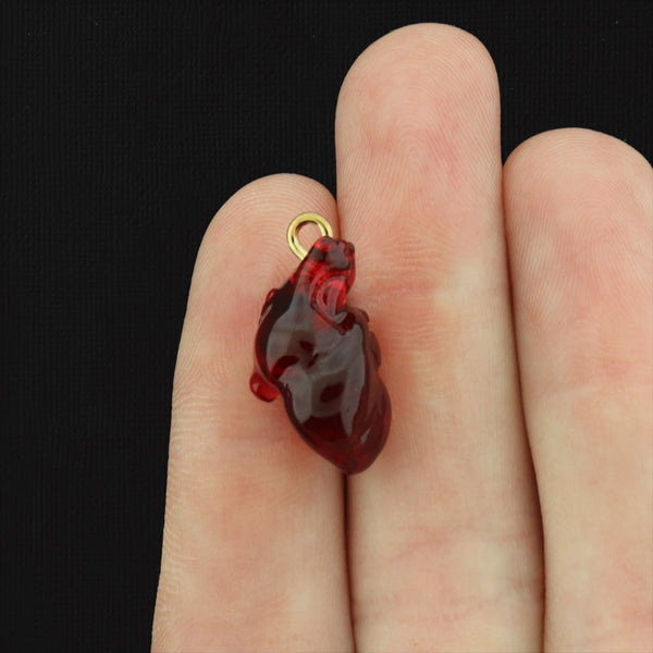 4 Red Anatomical Heart Resin Charms - K120