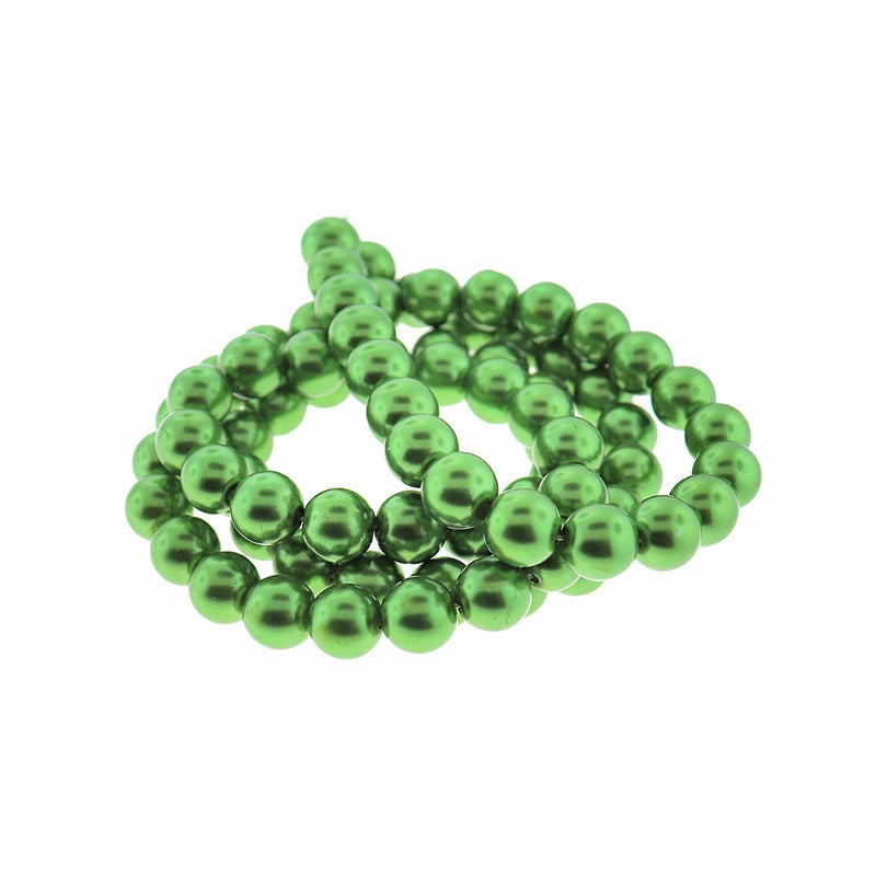 Round Glass Beads 12mm - Metallic Green - 1 Strand 76 Beads - BD2287